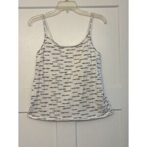 Calvin Klein White Logo Fitted Cami Tank Top Sleepwear Bra Size Large